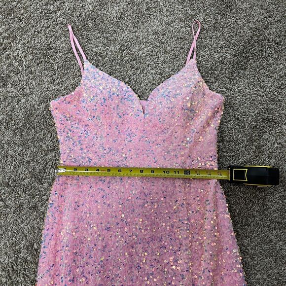 B. Smart Pink Iridescent Sequin Floor Length Dress Size 13 - Picture 12 of 15